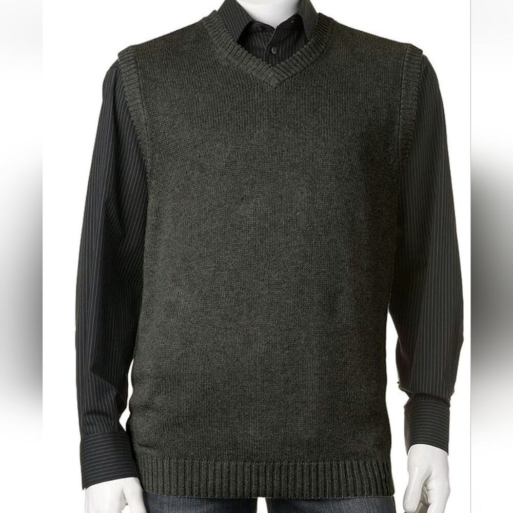 Croft & Barrow Brown V-Neck Knit 100% Cotton Vest Men's XLT